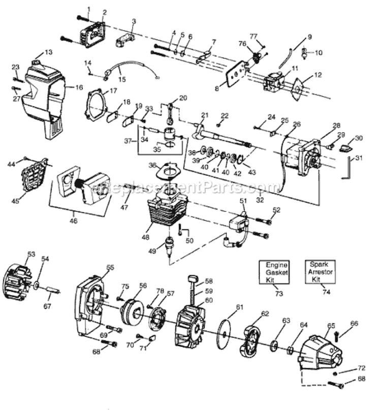 Page D Diagram and Parts List for XT85T  Weed Eater Trimmer